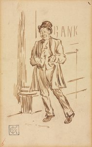 Studie eines betrunkenen Mannes, der an einer Bank vorbeigeht