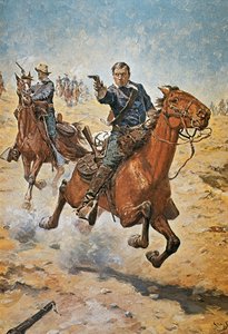 Todsicher: ein US-Kavallerist in den 1870er Jahren (Farblithografie) von Charles Schreyvogel