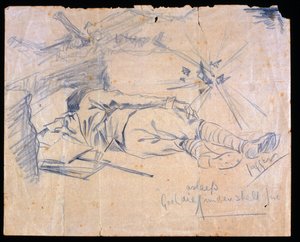Leutnant Leslie Gooldie schläft unter Granatfeuer, 1915 von Charles Sergeant Jagger