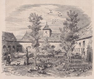 Innenansicht eines Bauernhofs, aus Le Magasin Pittoresque, ca. 1852 von Charles Tamisier