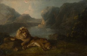 Löwen in einer Landschaft am See