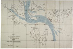 Skizze der Verteidigungen und Kanäle des Hafens von Charleston, Juni 1864
