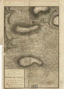 Skizze der Schlacht von Hobkirks Hill, nahe Camden, am 25. April 1781, veröffentlicht in London, 1794 von Charles Vallancey