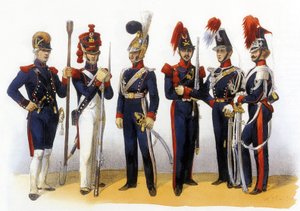 Uniformen der französischen Armee: Nationalgarde (Artillerie und Kavallerie) 18.-19. Jahrhundert, Gravur von Charles Vernier (1831-1887)
