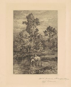 Landschaft mit trinkenden Pferden von Charles Volkmar