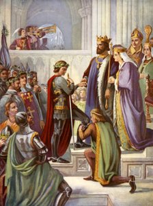 Die Investitur des Schwarzen Prinzen als Ritter des Hosenbandordens (Farblithografie) von Charles West (after) Cope