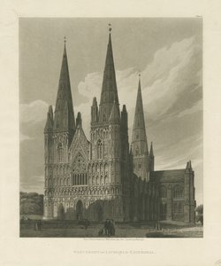 Lichfield Kathedrale - Westfront (Aquatinta-Gravur) von Charles Wild