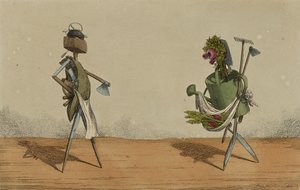 Belebte Werkzeuge, Tafel 2, gewidmet den Zimmerleuten und Gärtnern Großbritanniens, ca. 1811 (handkolorierte Radierung) von Charles Williams
