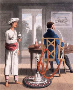 Ein Gentleman mit seiner Hookah Burdah oder Pfeifenträger, 1813 von Charles d Oyly