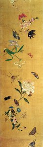 Hundert Schmetterlinge, Blumen und Insekten, Detail aus einer Handrolle