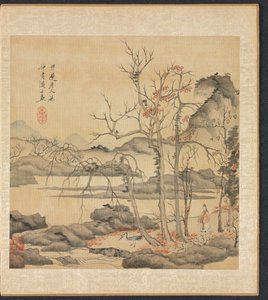 Daoist und Kranich in Herbstlandschaft