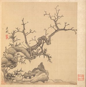 Gemälde nach alten Meistern: Felsen, alter Baum und Bambus, 1598-1652 von Chen Hongshou