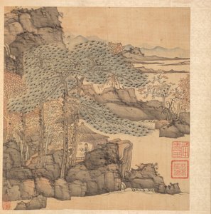 Gemälde nach alten Meistern: Gelehrter liest in einer Strohhütte am Wasserfall, 1598-1652 von Chen Hongshou