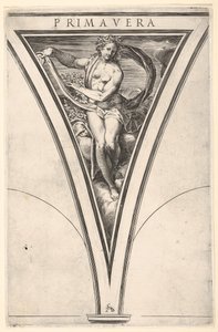 Frühling Primavera dargestellt als Frau mit flatterndem Tuch und Girlanden, ca. 1570-1615 von Cherubino Alberti