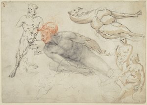 Studien von männlichen und weiblichen Akten, einem Satyr und einem Kamel (recto); Statue von Marcus Aurelius (verso)