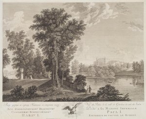 Ansicht des Palastes in Gattschina vom Park aus, 1799-1800