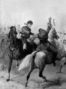 Leutnant John Watson von der 1. Punjab-Kavallerie gewinnt das Victoria-Kreuz in Lucknow während des Indischen Aufstands am 14. November 1857 von Chevalier Louis William Desanges