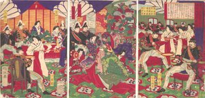 Führer der Befriedung der Kagoshima-Rebellen feiern mit Tassen, 20. September 1877