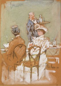 Vor dem Café am großen Boulevard von Childe Frederick Hassam