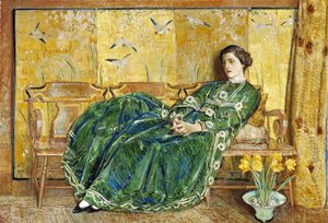 April: (Das grüne Kleid) von Childe Hassam