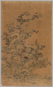 Kesi-Panel: Felsen und Chrysanthemen