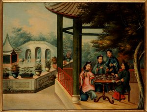 Eine chinesische Gartenszene mit Damen beim Tee, Mitte des 19. Jahrhunderts von Chinese School
