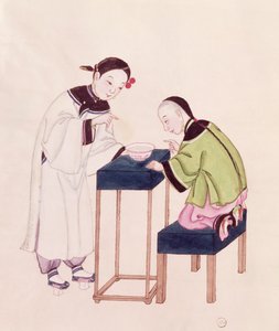 Ein Mädchen sucht Glück in einer Schale Wasser von Chinese School