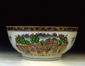 Eine Famille-Rose "London" Punschschale, mit einer Ansicht des Grand Walk, Vauxhall Gardens, ca. 1750-1800 von Chinese School