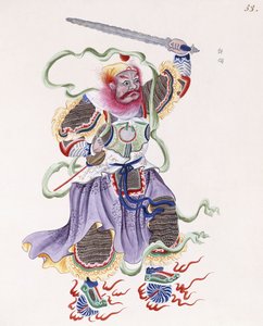 Eine Figur mit rotem Bart, die ein Schwert schwingt und einen goldenen Kreis hält