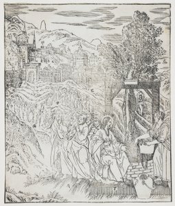 Christus am Brunnen, Platte aus Giulio Alenis Tianzhu jiangsheng zhuxiang jingjie (Eine illustrierte Geschichte des Herrn des Himmels, der Fleisch geworden ist), Jinjiang Kirche, Provinz Fujian, China von Chinese School
