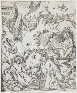 Christus in der Wüste, Platte aus Giulio Alenis Tianzhu jiangsheng zhuxiang jingjie (Eine illustrierte Geschichte des Herrn des Himmels, der Fleisch geworden ist), Jinjiang Kirche, Provinz Fujian von Chinese School