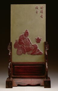 Schreibtischschirm, darstellend einen betrunkenen Gelehrten, wahrscheinlich Tao Yuan-ming, frühe Ching-Dynastie