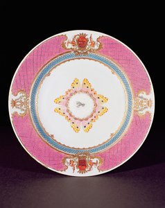 Essteller in Famille Rose bemalt mit den Wappen der Grimaldi di Castro, Yongzheng-Periode (1723-35) um 1735