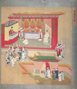 Kaiser Hui Tsung (r.1100-26) übt mit der buddhistischen Sekte Tao-See, aus einer Geschichte der Kaiser von China von Chinese School