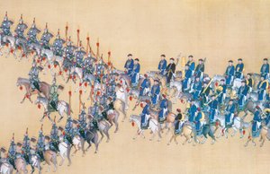 Kaiser Qianlongs Überprüfung der großen Truppenparade, Handrolle von Chinese School