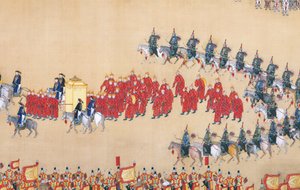 Kaiser Qianlongs Überprüfung der großen Truppenparade, Handrolle von Chinese School