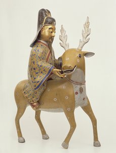 Figur eines Unsterblichen, der auf einem Hirsch reitet (Cloisonné-Email)