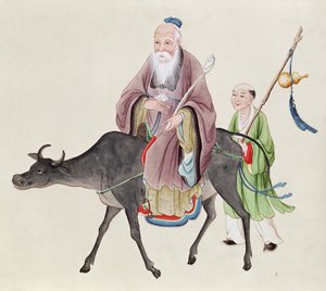 Lao-Tzu (ca. 604-531) auf seinem Büffel, gefolgt von einem Schüler von Chinese School