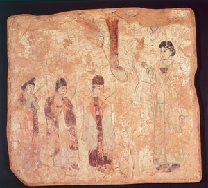 Nestorianisches Motiv, vielleicht Palmsonntag, Wandmalerei aus dem Cristano Qoco Tempel, Xinjiang, China, Chinesische Zivilisation, Tang-Dynastie, spätes 9. Jahrhundert von Chinese School