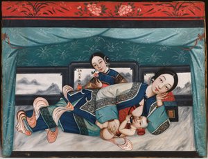 Stillende Mütter mit Babys und weiblicher Begleiterin, ca. 1870 von Chinese School