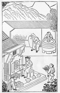 Öffnen und Schließen von Öfen, aus einer Serie von Illustrationen zur Herstellung von Porzellan