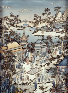 Paneel, das einen Würdenträger mit Begleitern zeigt, die eine Tänzerin beobachten, Qianlong-Periode, 1736-95 (eines von einem Paar) von Chinese School