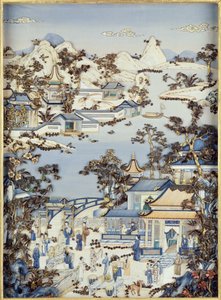 Paneele, die Figuren auf einer Terrasse darstellen, Qianlong-Periode, 1736-95 (eines von einem Paar) von Chinese School