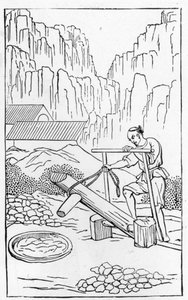 Ton stampfen, aus einer Serie von Illustrationen zur Herstellung von Porzellan