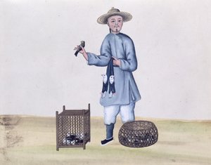 Der Taubenverkäufer, aus einem Buch über die Straßenrufe von Peking, ca. 1785
