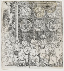 Der auferstandene Christus erscheint seinen Jüngern, Platte aus Giulio Alenis Tianzhu jiangsheng zhuxiang jingjie (Eine illustrierte Geschichte des Herrn des Himmels, der Fleisch geworden ist), Jinjiang Kirche