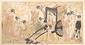 Kirschblütenausflug einer edlen Dame und ihrer Begleiter von Chobunsai Eishi