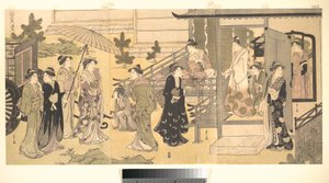 Eine verkleidete Szene aus der Geschichte vom Prinzen Genji (Fūryū Yatsushi Genji), Kapitel 33, „Glyzinienblätter (Fuji no uraba)“ von Chobunsai Eishi