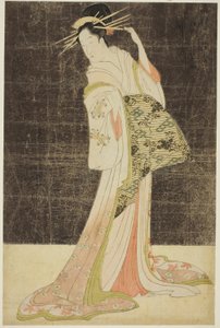 Eine Auswahl an Schönheit aus den Vergnügungsvierteln (Seiro bijin awase): Kurtisanen für die Neujahrsfeiertage - Takigawa vom Ogiya, ca. 1794