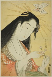 Eine Auswahl von sechs Blumen - Eine Parodie Rokkasen (Yatsushi Rokkasen): Ono no Komachi von Chobunsai Eishi
